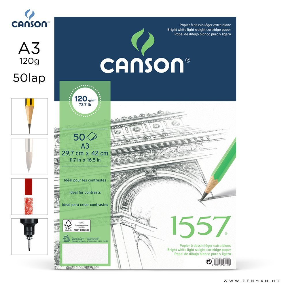 Papier uni dessin 1557 A4 - Canson - Blanc - 120g